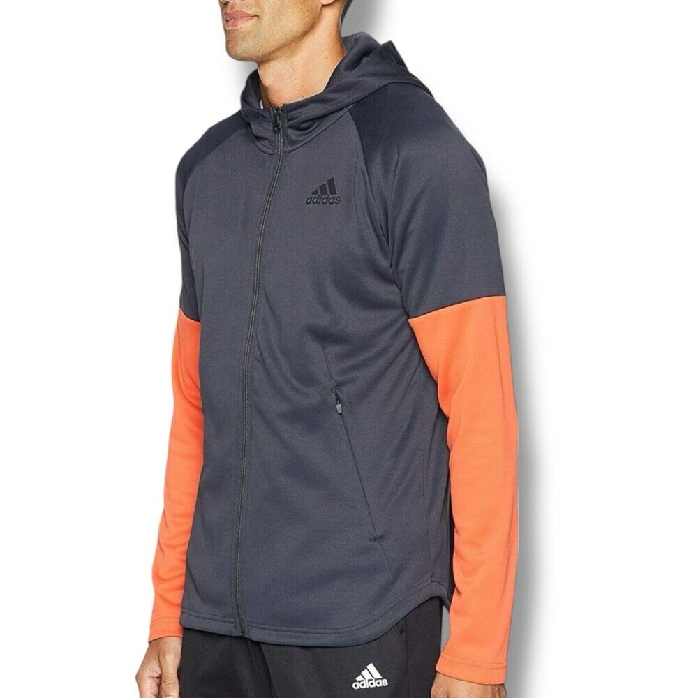 Adidas Hoodie Men 2XL Orange Full-Zip DH9071 Grey Activewear‎ Running Outdoors